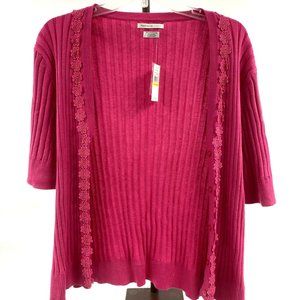 Van Heusen Studio Women's Pink Short Sleeve Floral Rib Knit Cardigan - Size XXL